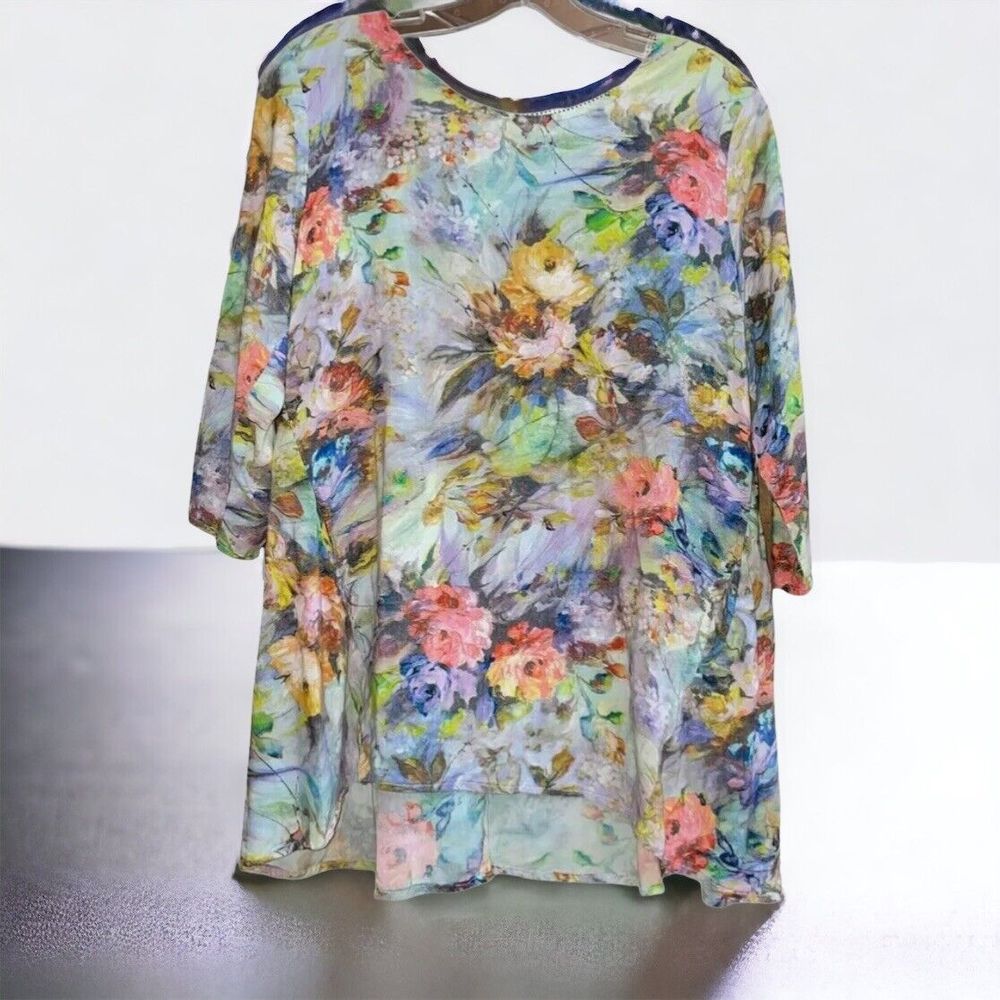 Niche Nilgun Derman S Lagenlook Watercolor Floral Art to Wear Tunic Made in USA